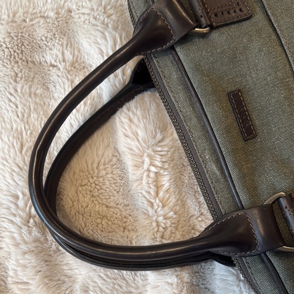 John Varvatos Green and Brown Leather Briefcase - Picture 3 of 7